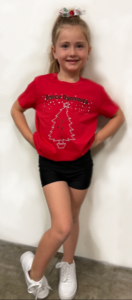 Model wearing Dance Dynamics Holiday Shirt 2021