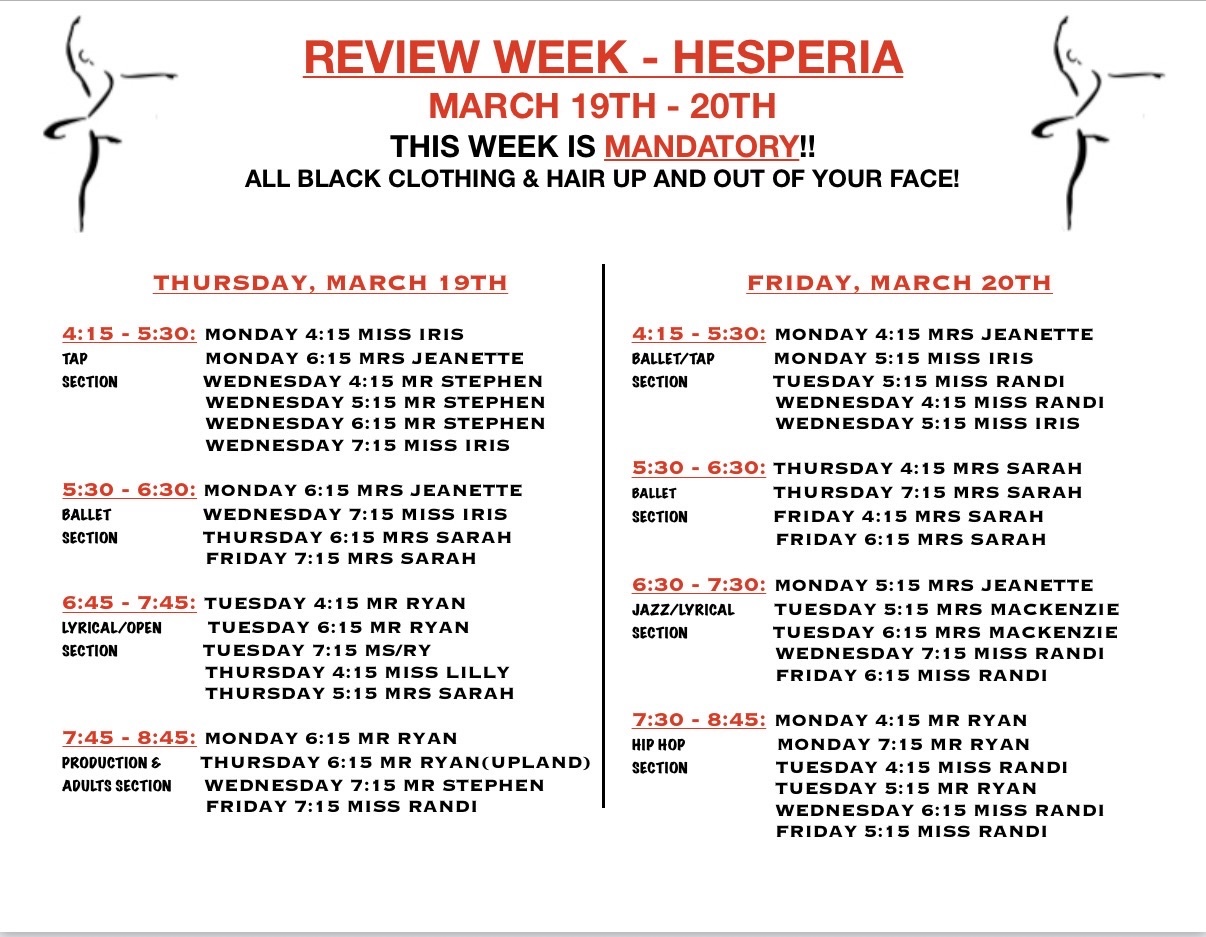 Hesperia Studio Review Week Schedule