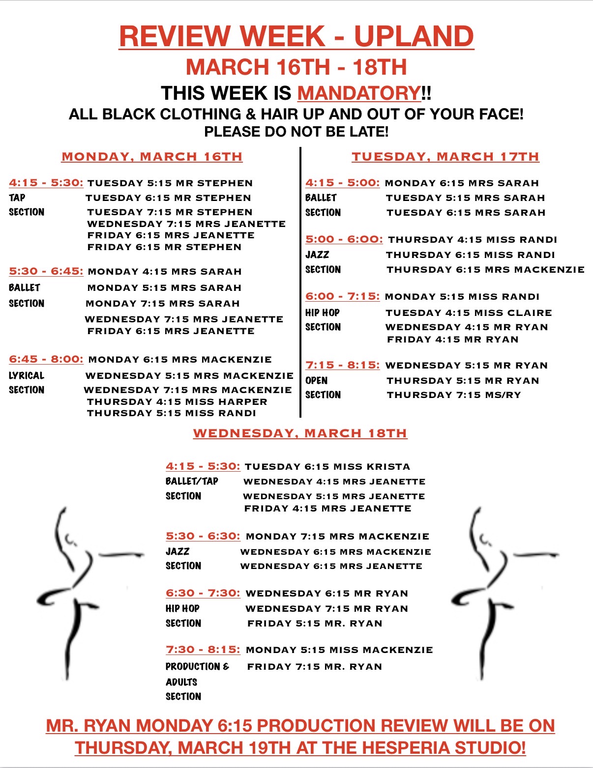 Upland Studio Review Week Schedule 2026