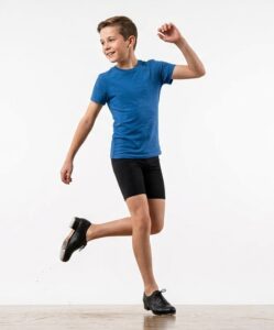 Tap Dancer Tap Dancer wearing t shirt, dance shorts, black tap shoes
